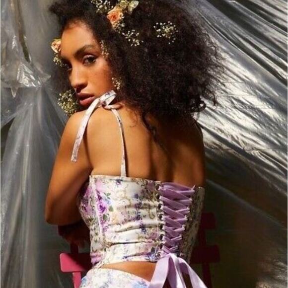 Sugar Thrillz S purple Floral Token of Love Corset Lace Up Top - Picture 4 of 10